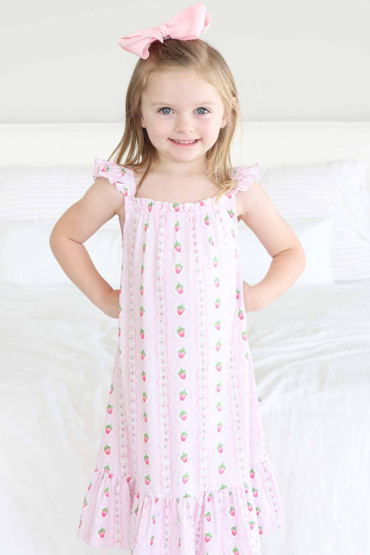 strawberry full length ruffle nightgown for girls 