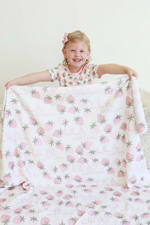 personalized blanket for kids strawberries 