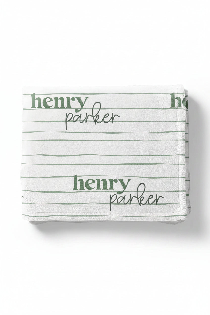 white with green stripes personalized blanket for kids 