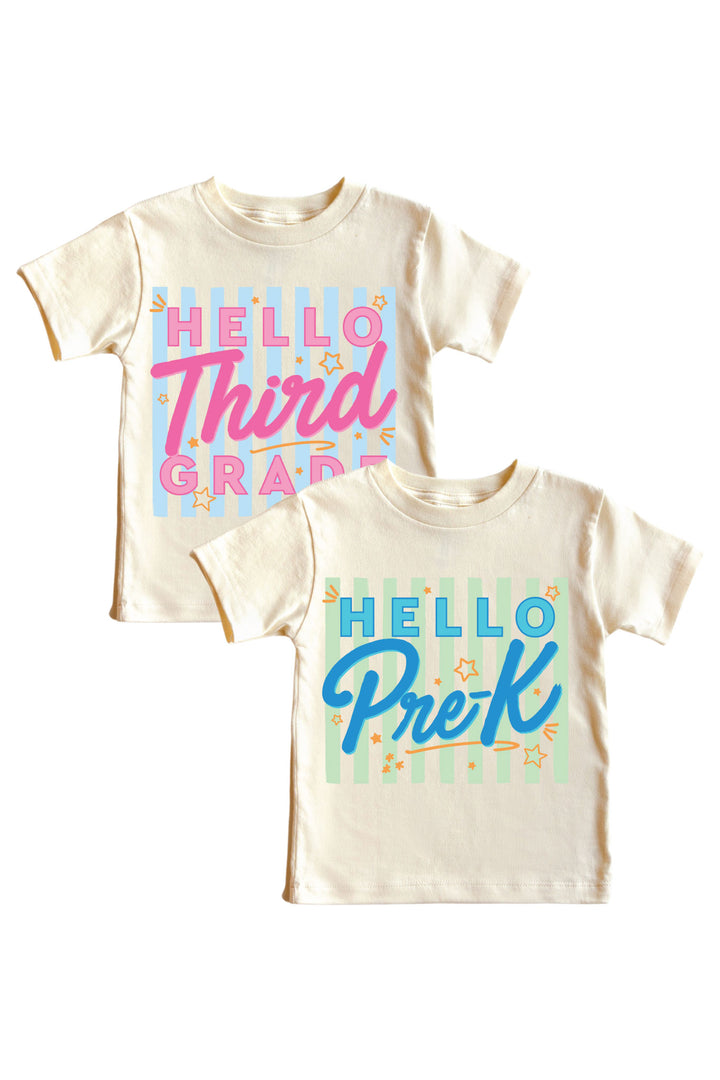 Hello New Grade Stripes Kids Graphic Tee | Natural