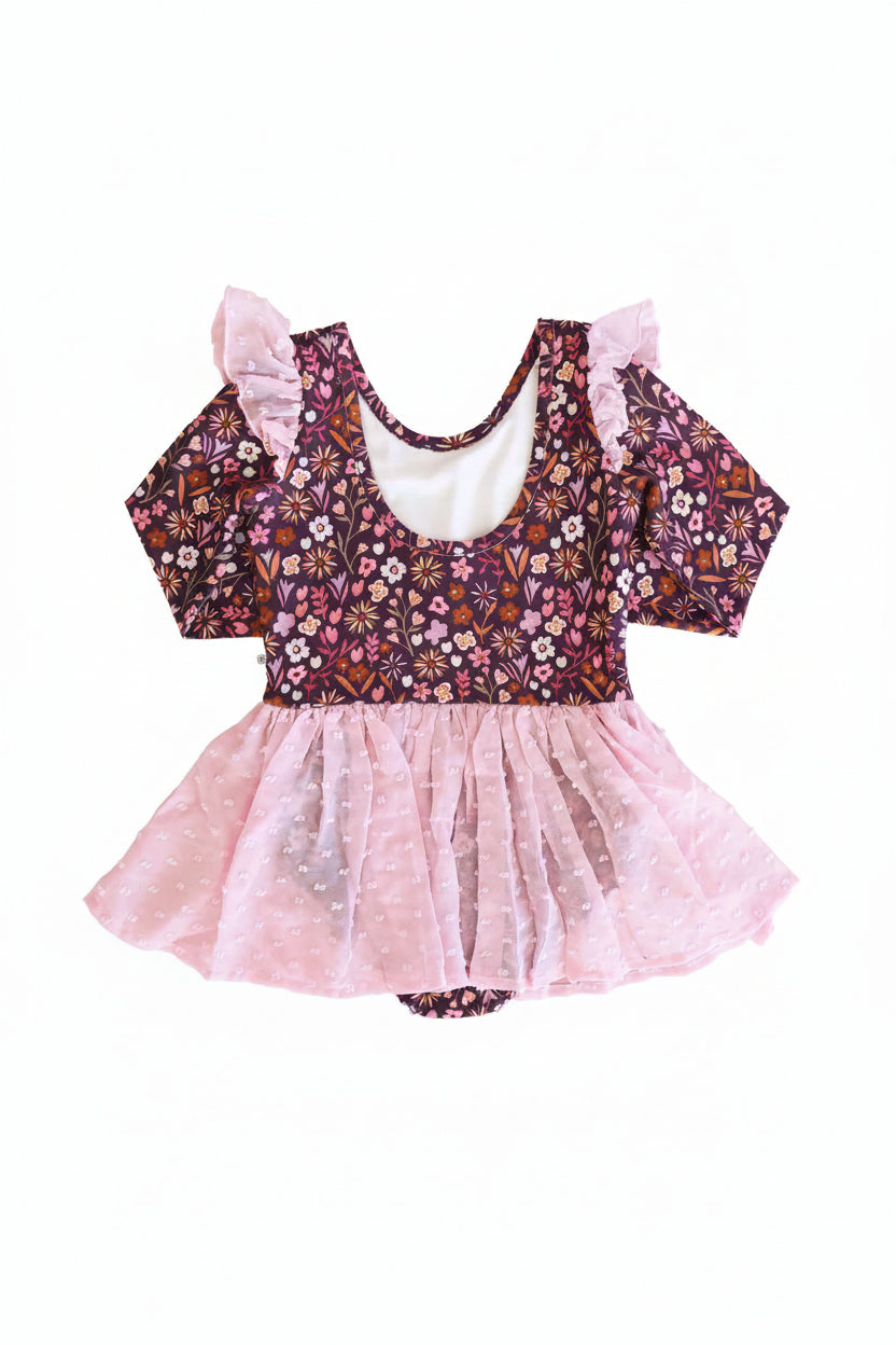 sugar plum long sleeve girls leotard with tulle skirt 