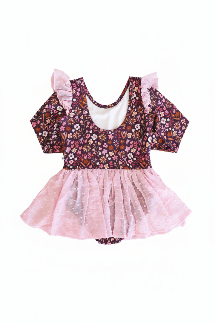 sugar plum long sleeve girls leotard with tulle skirt 