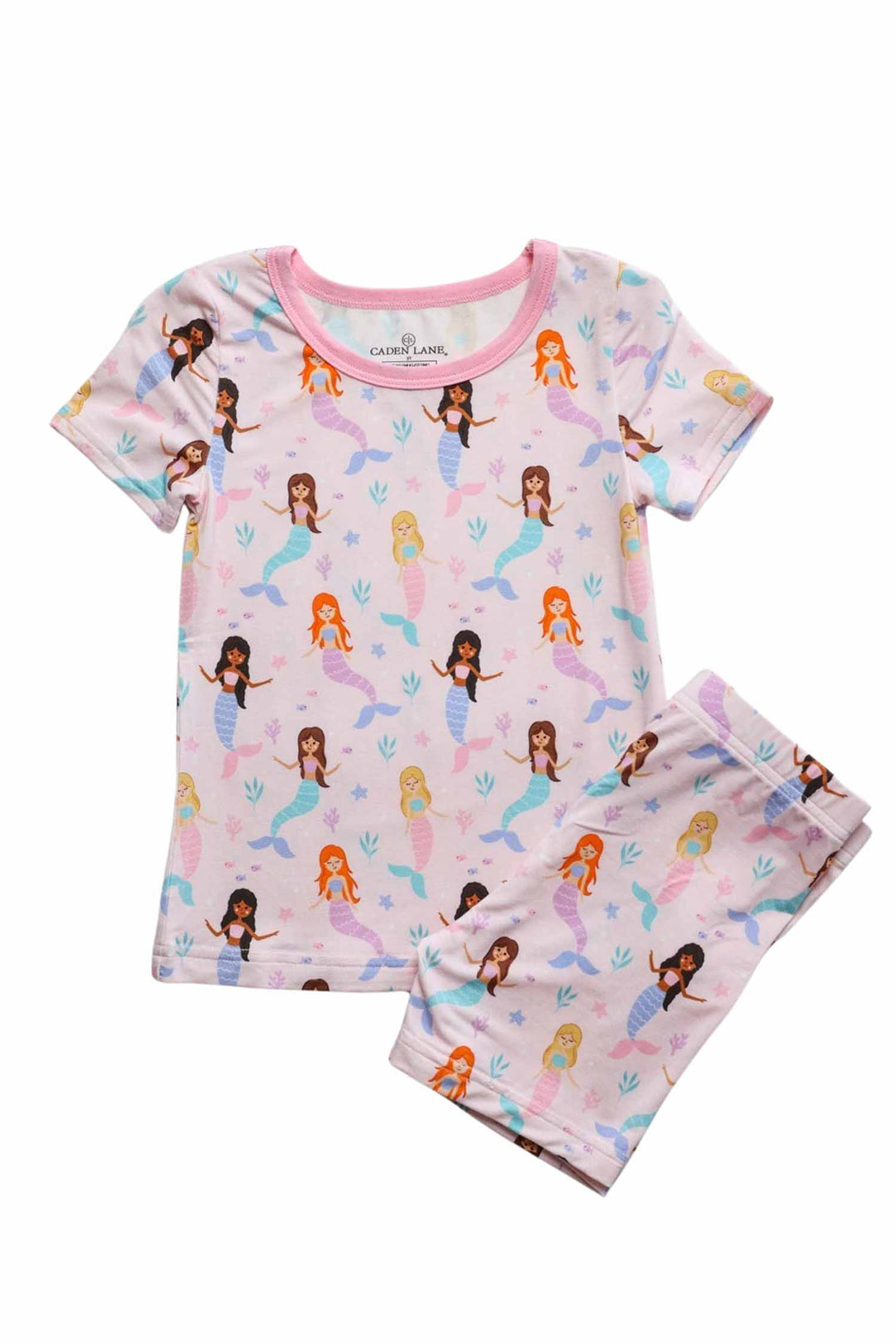mermaids print bamboo short pajama set - top and shorts, back view