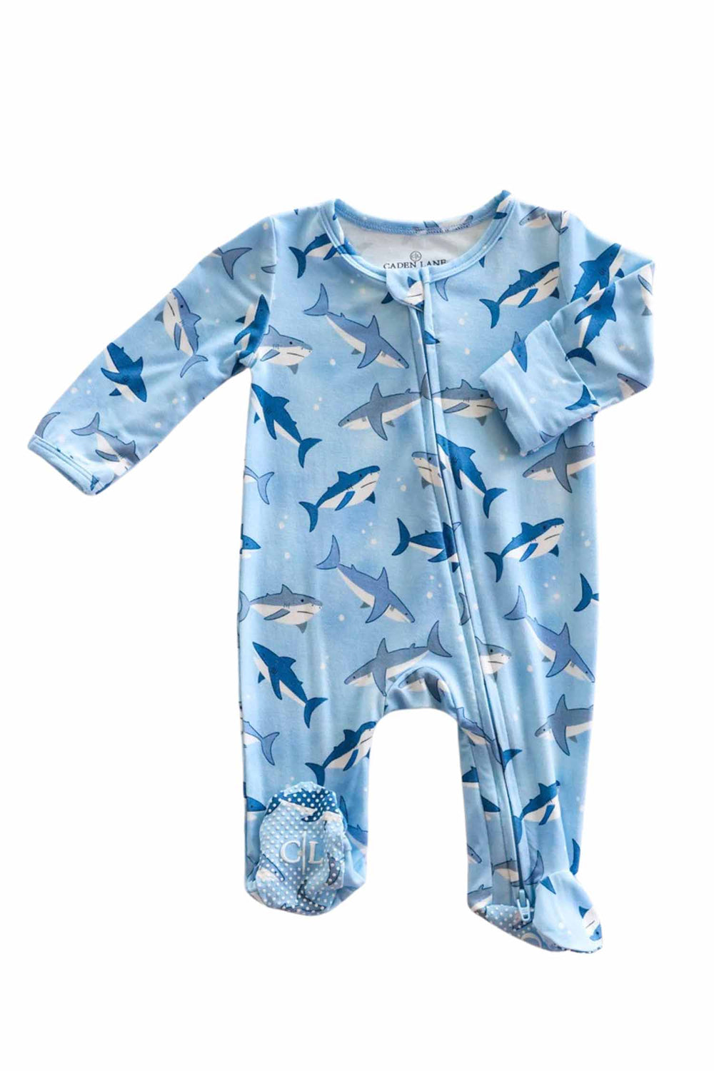 blue shark zipper footie
