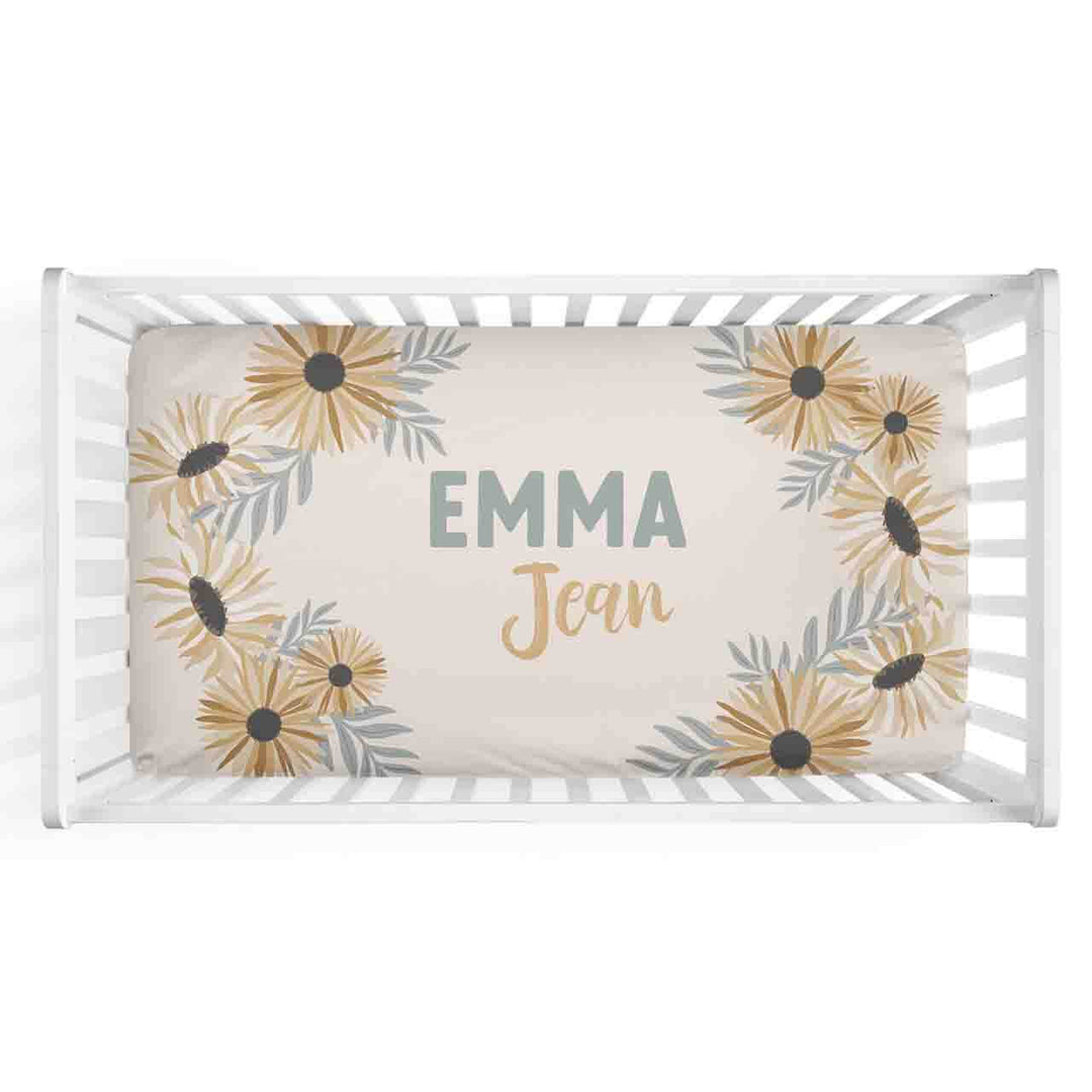 sunflower personalized crib sheet 