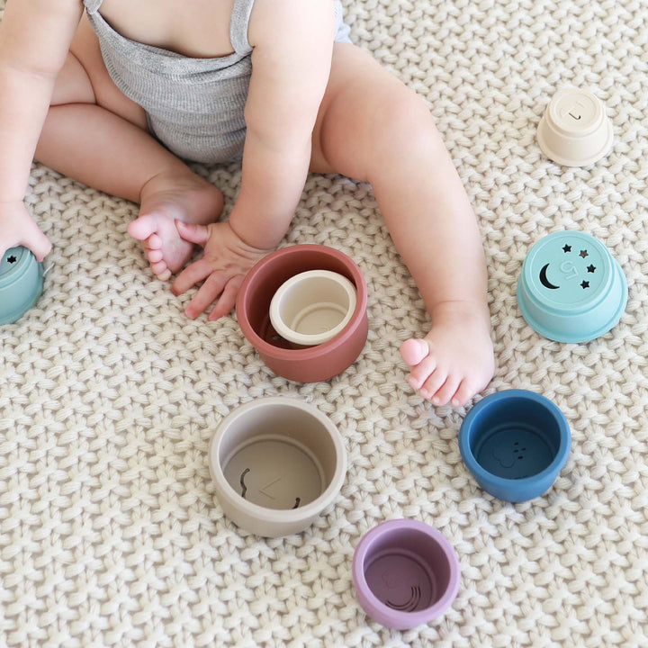 multicolor sunset tones silicone stacking cups 