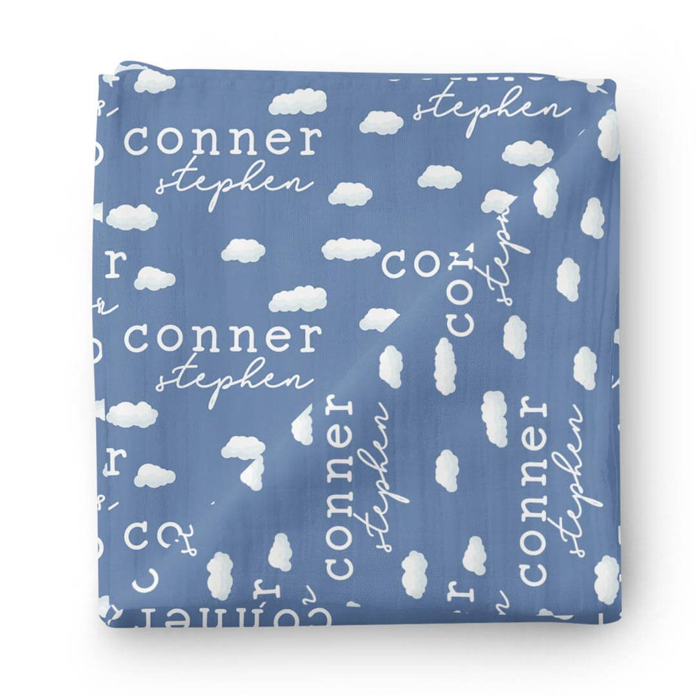 personalized swaddle blanket with clouds