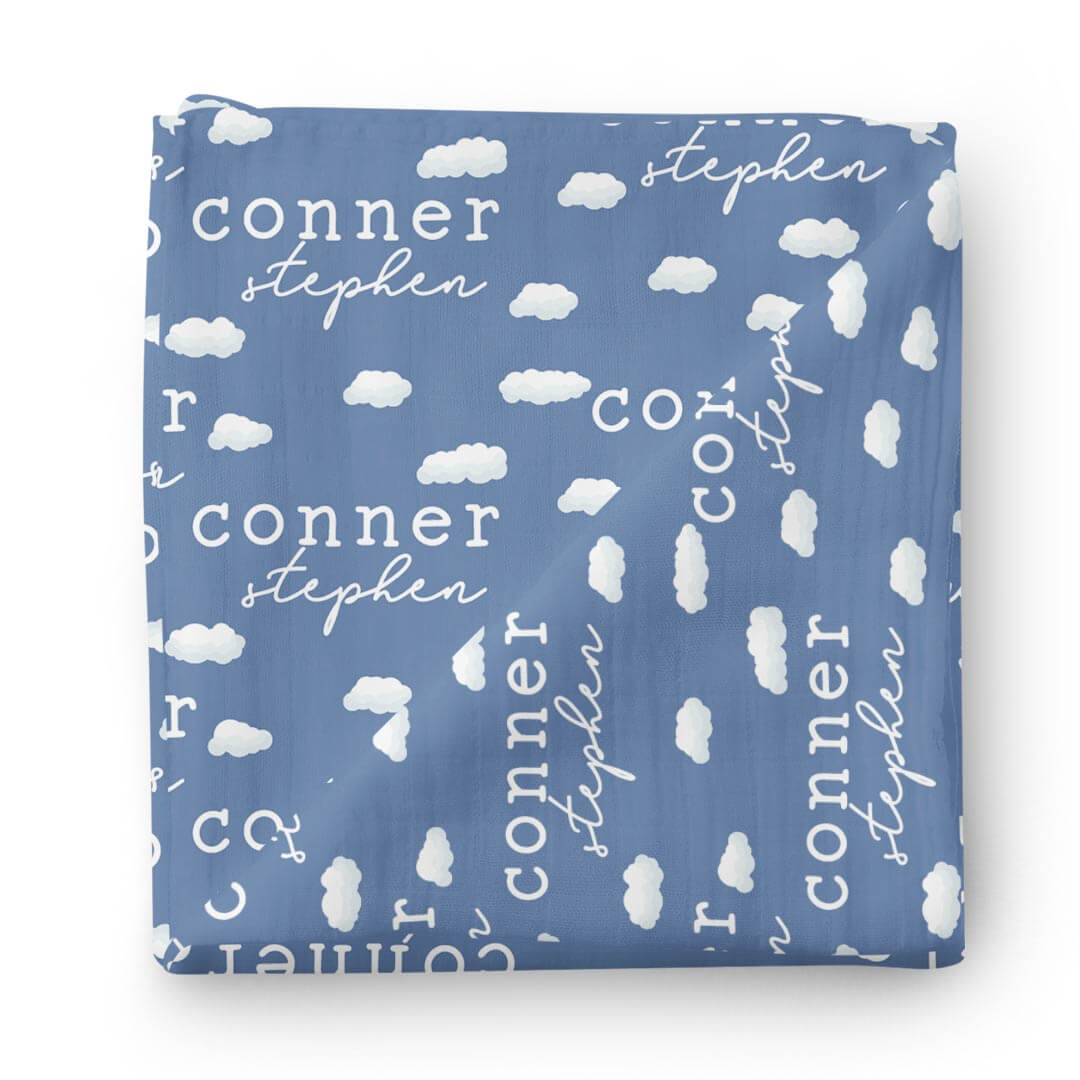 personalized swaddle blanket with clouds