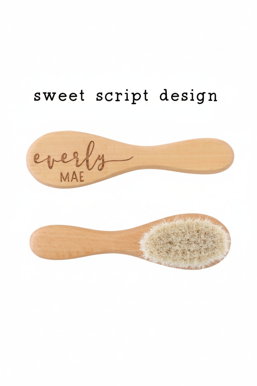 sweet script personalized wooden baby brush