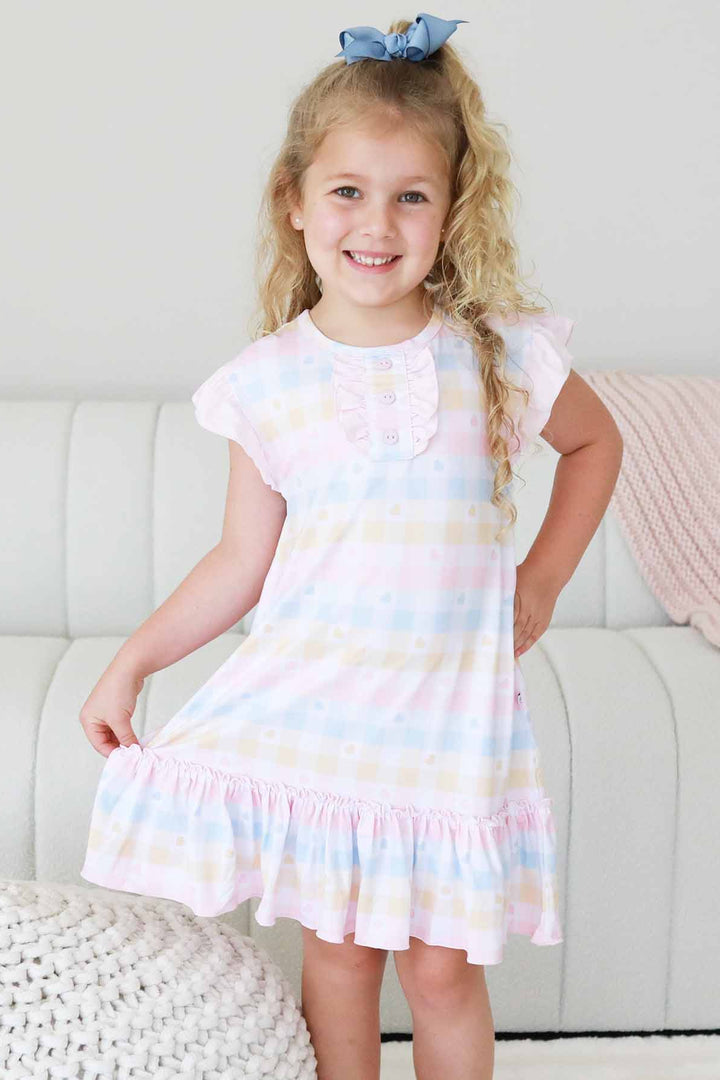 rainbow and heart gingham ruffle sleeve nightgown 