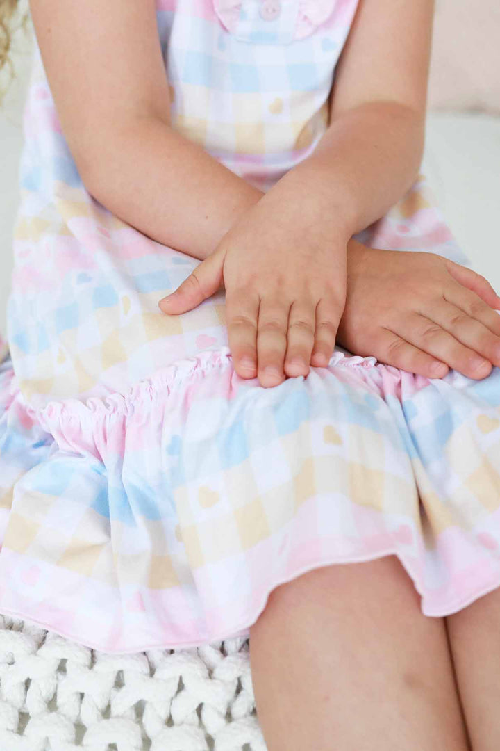 pink blue and yellow gingham girls nightgown with hearts 