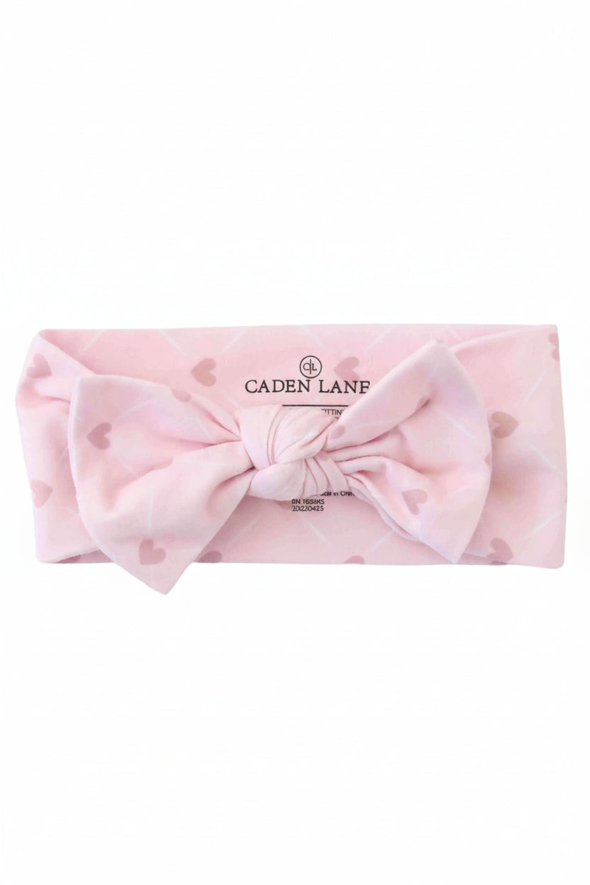 pink heart knit large bow headwrap 