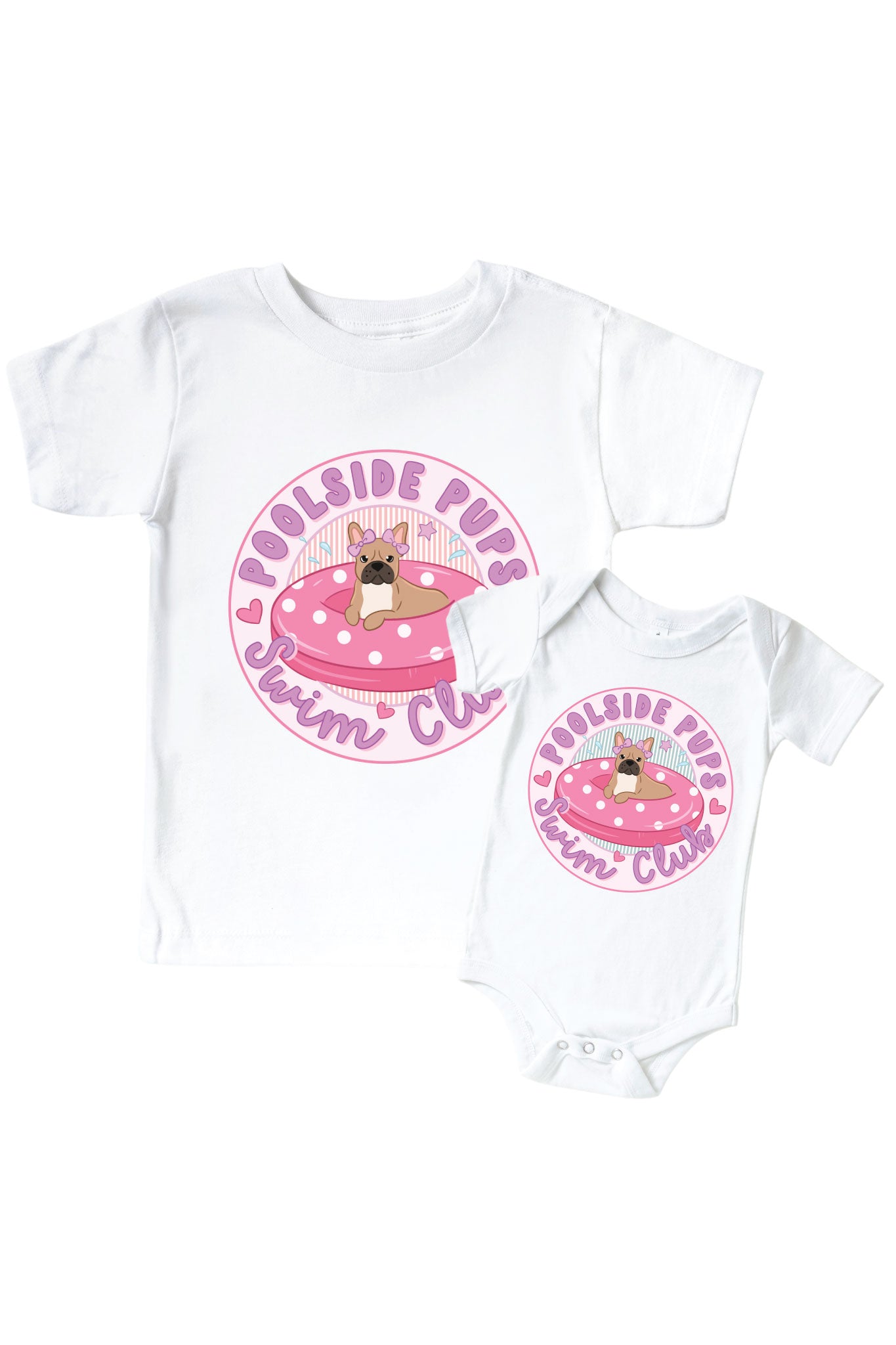 Swim Club Pink Graphic Bodysuit & Kids Tee | White