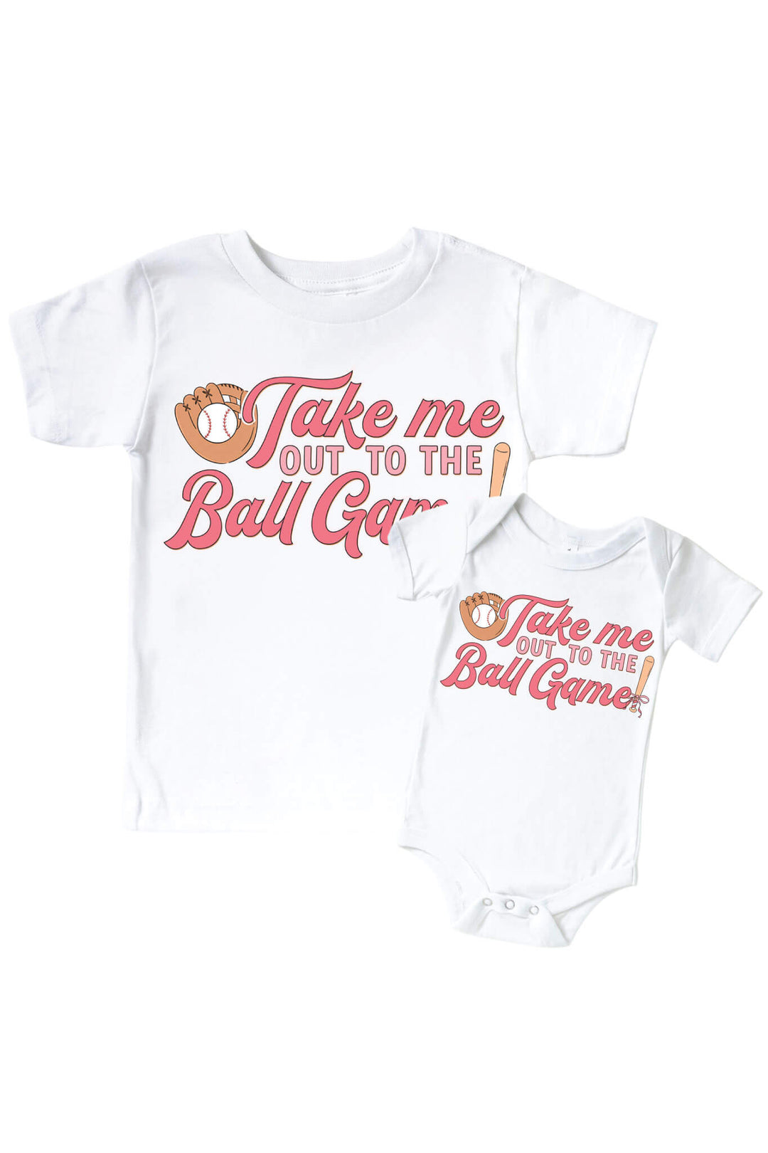 take me out to the ball game graphic tee and bodysuit
