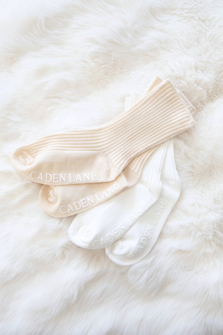 tan and white toddler socks