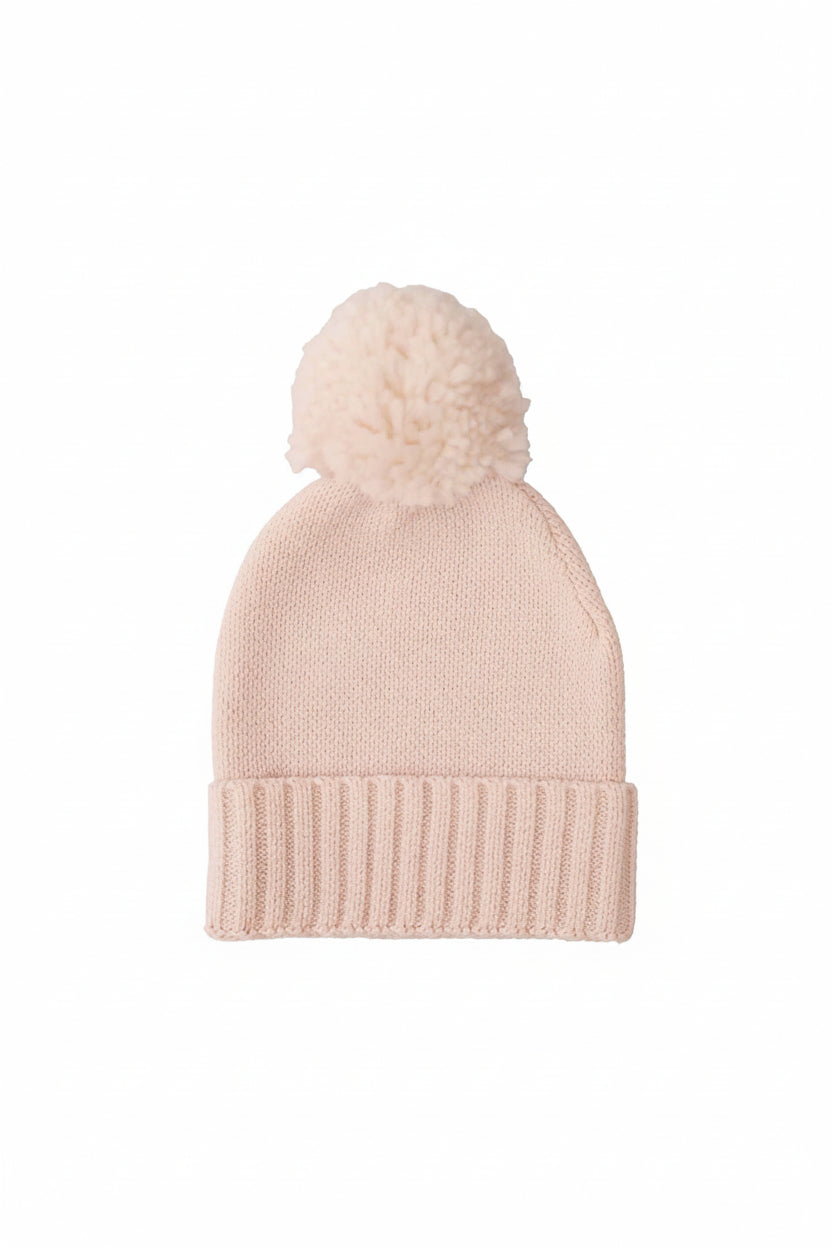 light pink knit sweater pom pom beanie for babies 