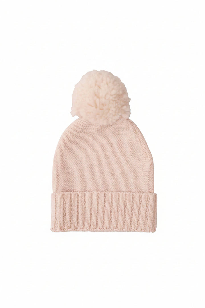 light pink knit sweater pom pom beanie for babies 