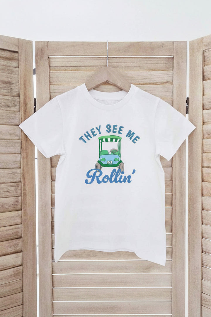 they see me rolling golf cart graphic tee for kids 