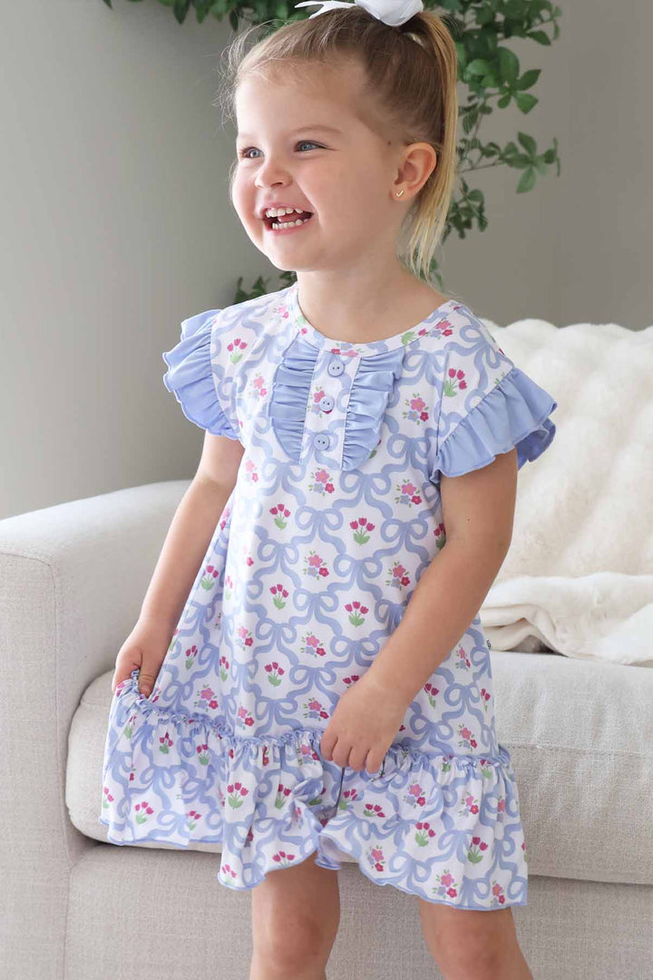 polyester nightgown for girls periwinkle bow and tulips