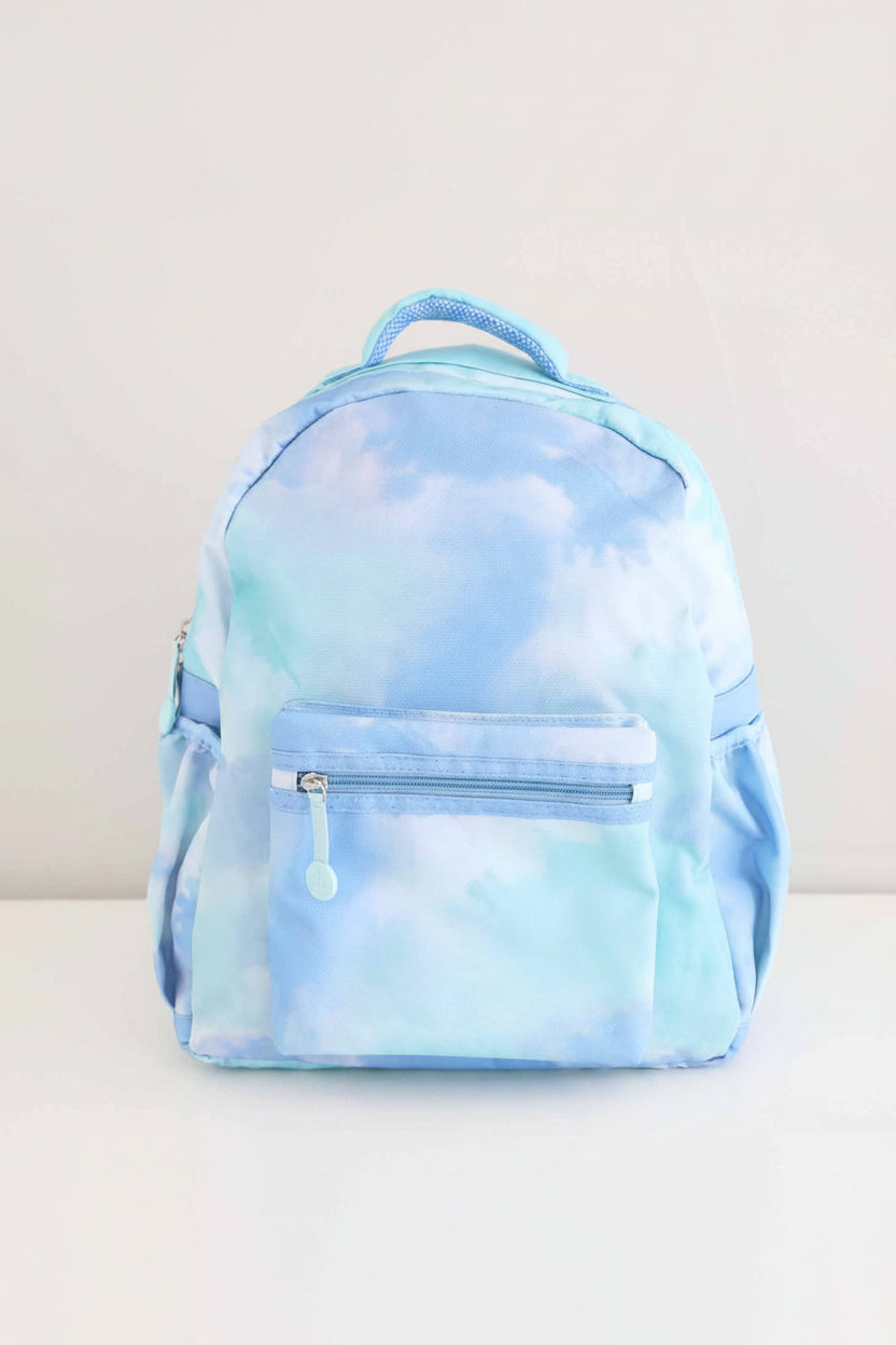 light blue and green tie dye backpack for boys with front pocket 