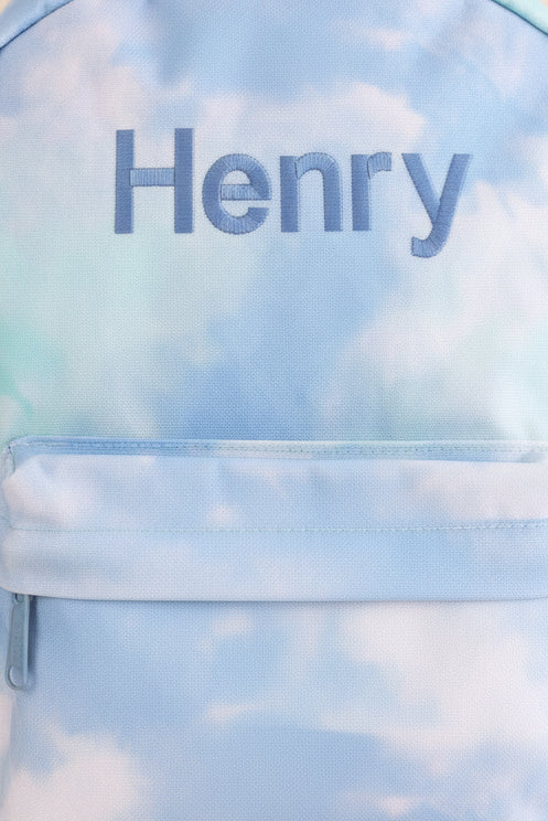 light blue embroidered name tie dye backpack for boys back to school 