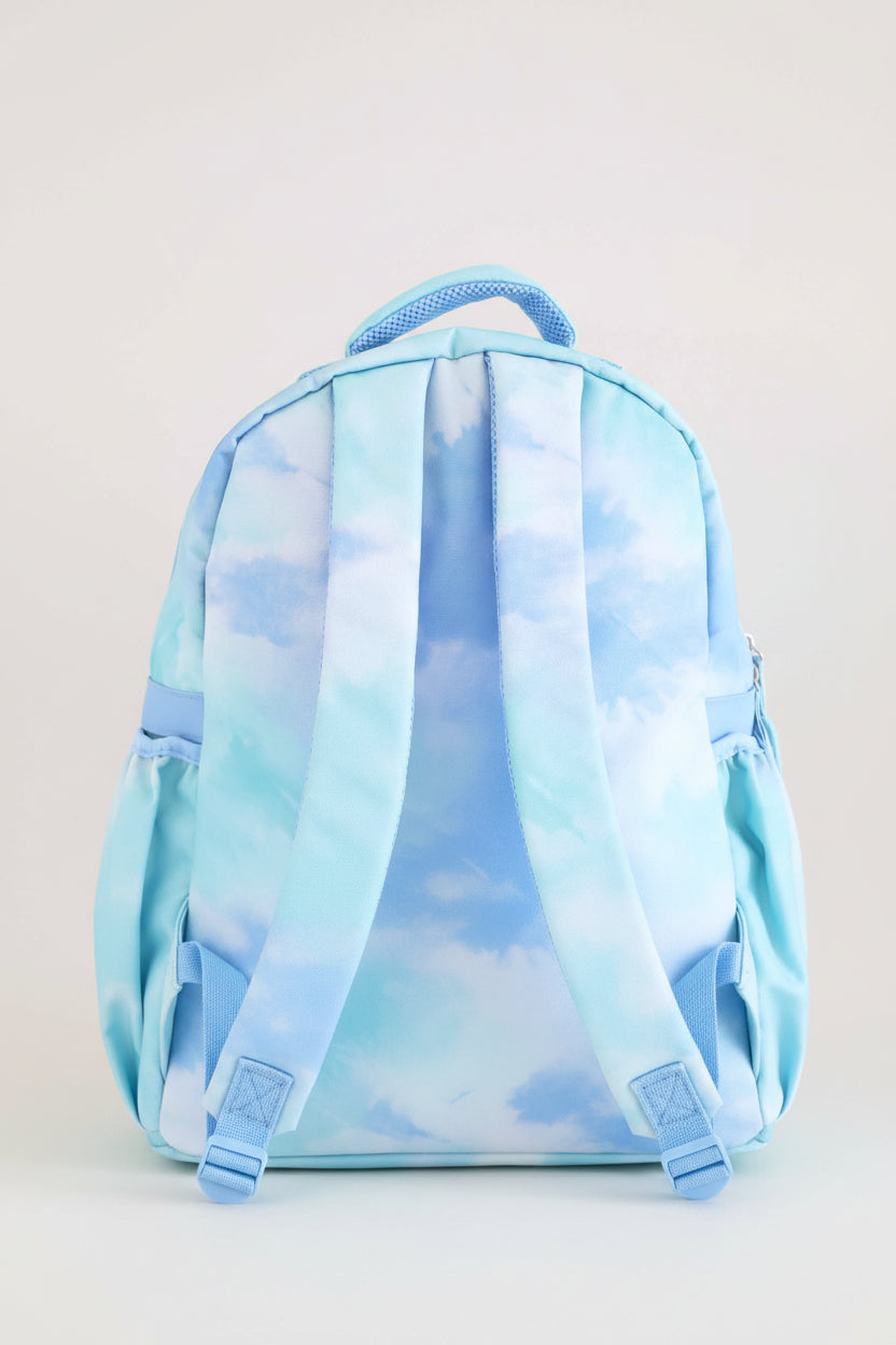 blue and green tie dye backpack for kids with padded straps 