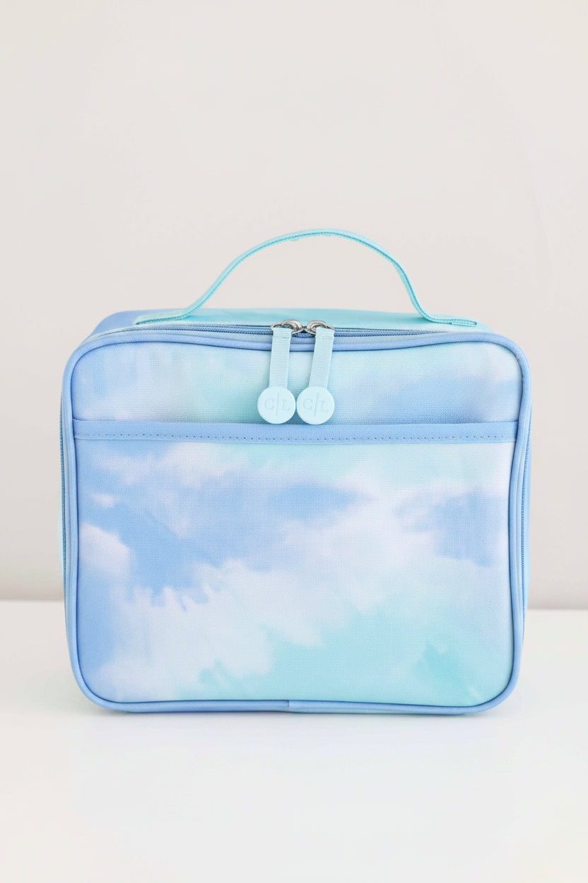 blue and green tie dye embroidered lunch box for kids 