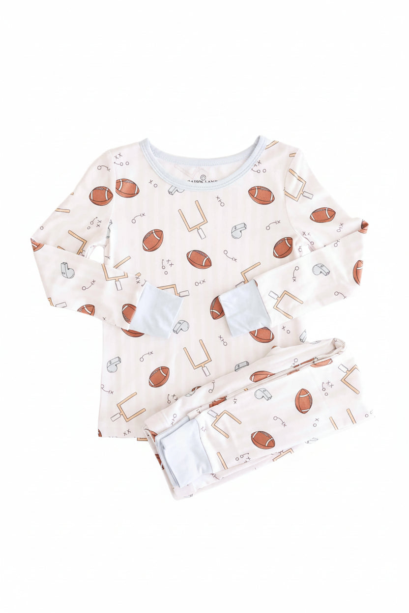 neutral stripe boys two piece football pajama set 