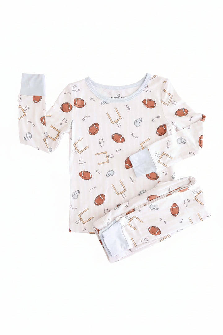 tiny touchdowns neutral two piece pajama set for kids 