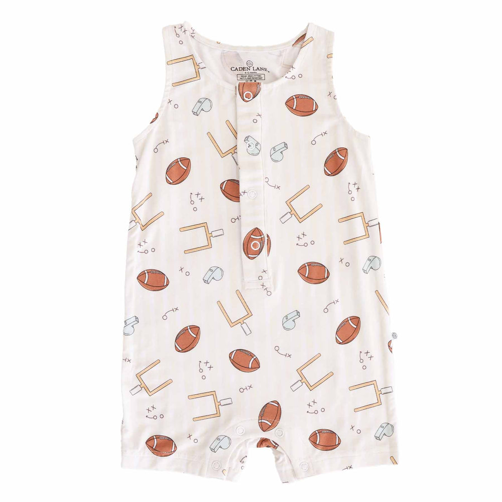 neutral pastel sleeveless snap romper for babies football