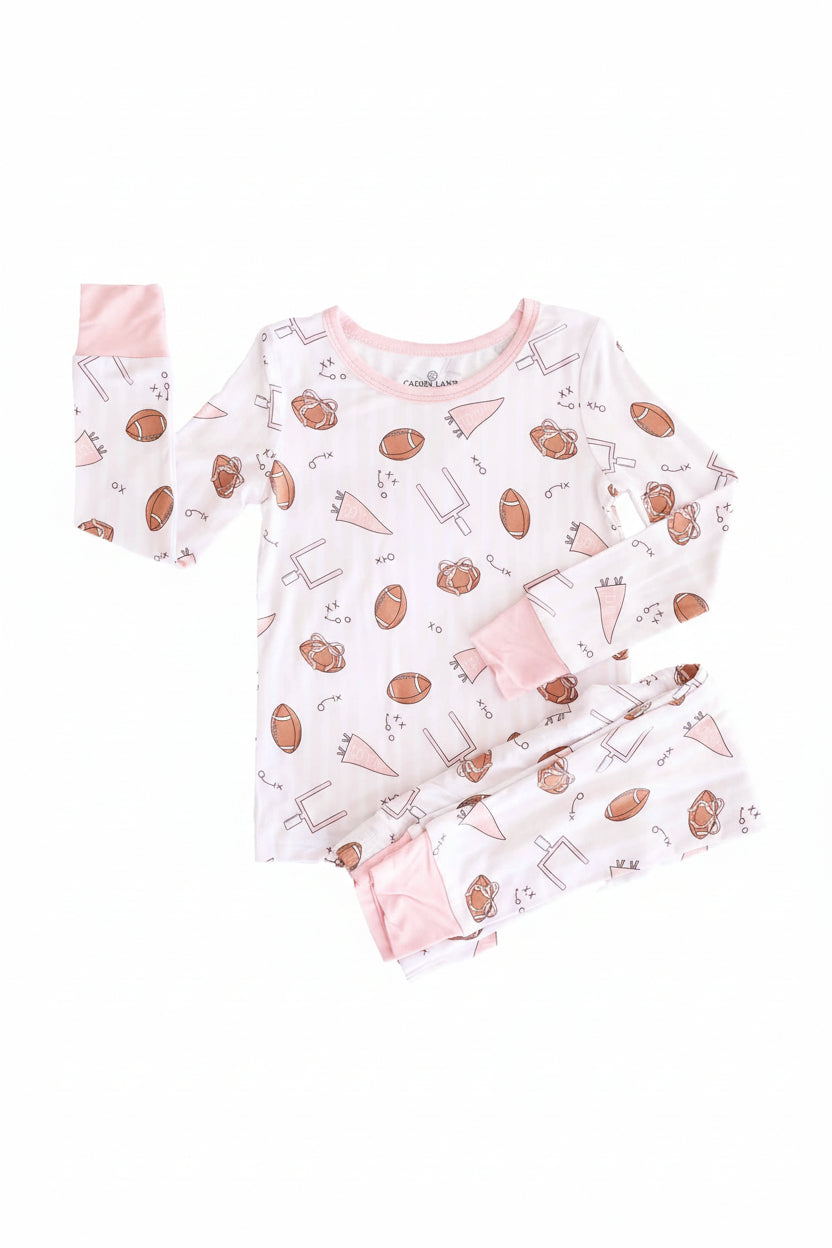 tiny touchdowns two piece pajama set for girls with stripes 