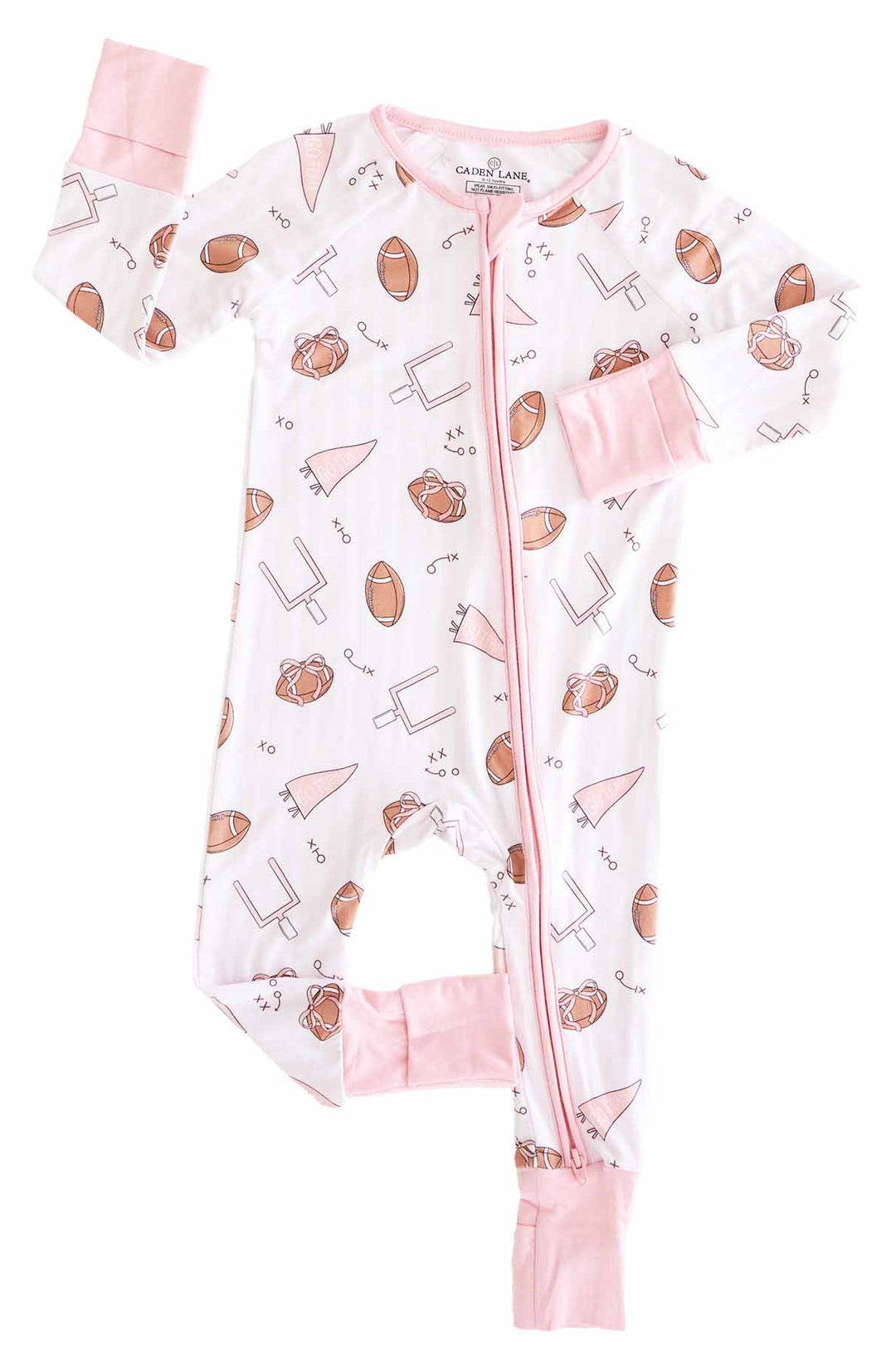 baby zip romper pajama tiny touchdowns pink