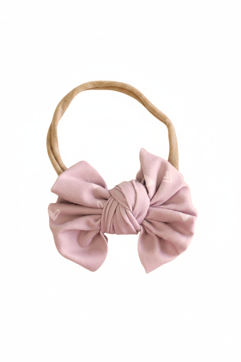 tiny hearts dusty pink knit bow headband 