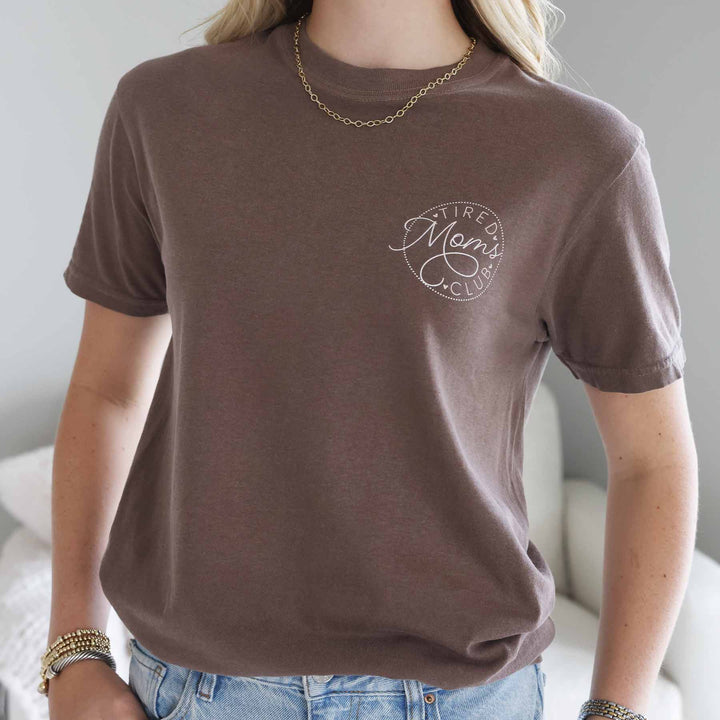 brown tired moms club graphic tee 