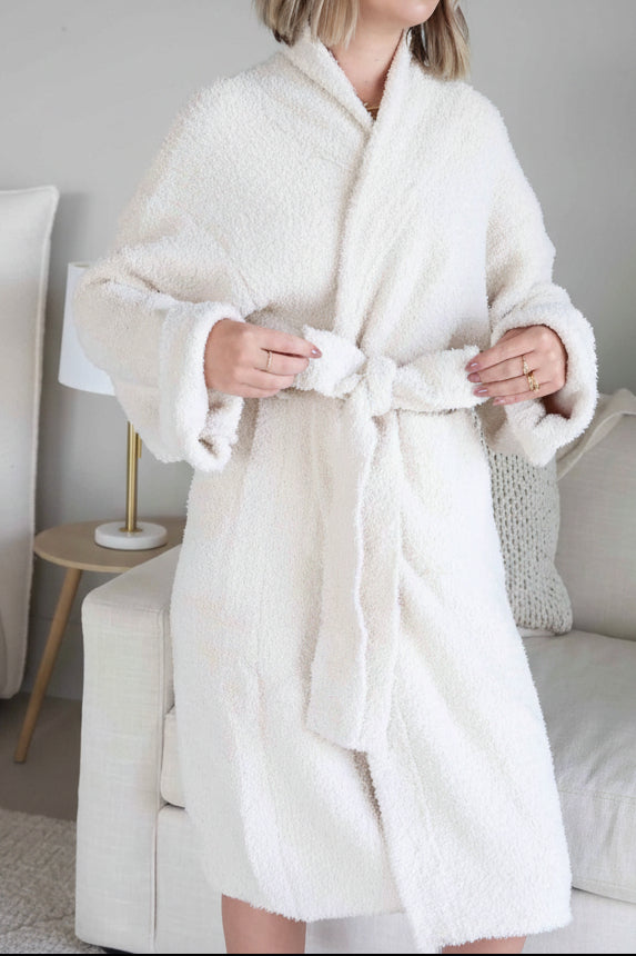 toffee long sleeve cuddle plush robe for women neutral