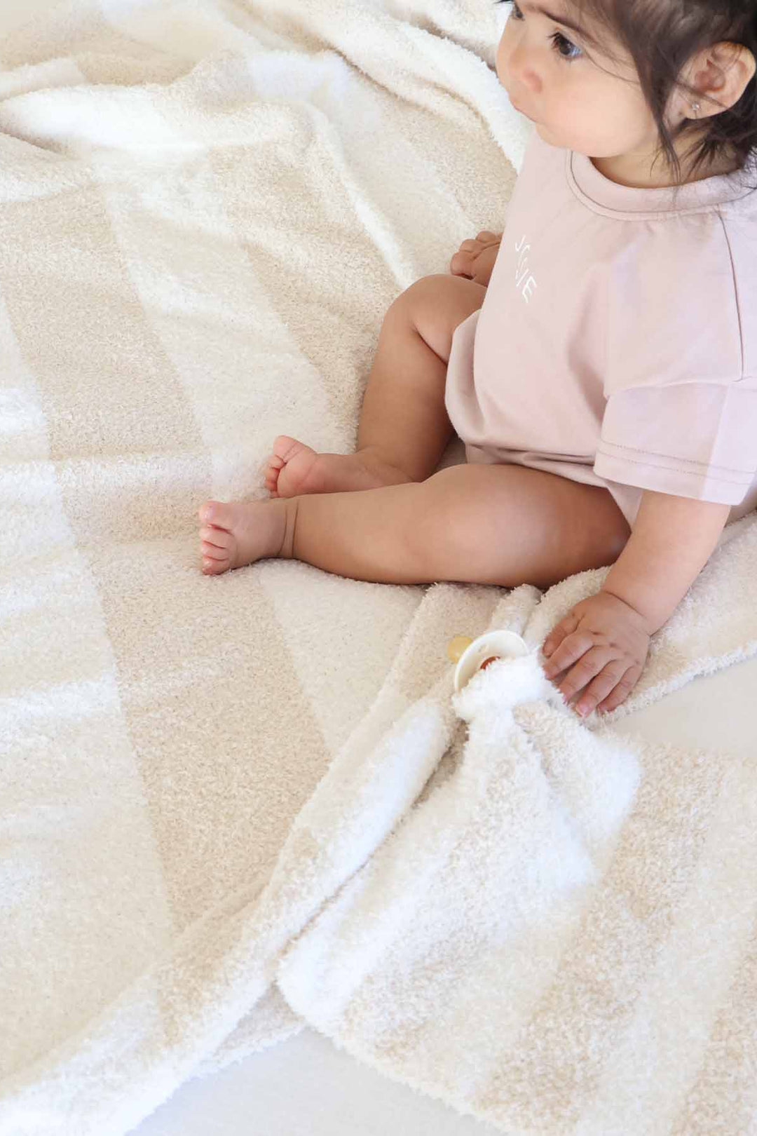 toffee stripe cuddlelane luxe blanket for babies, toddlers and kids with matching lovey