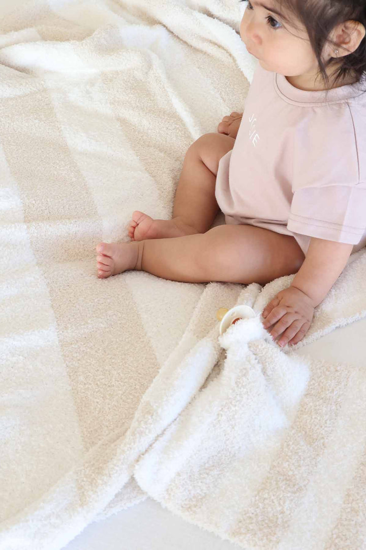 toffee stripe cuddlelane luxe blanket for babies, toddlers and kids with matching lovey