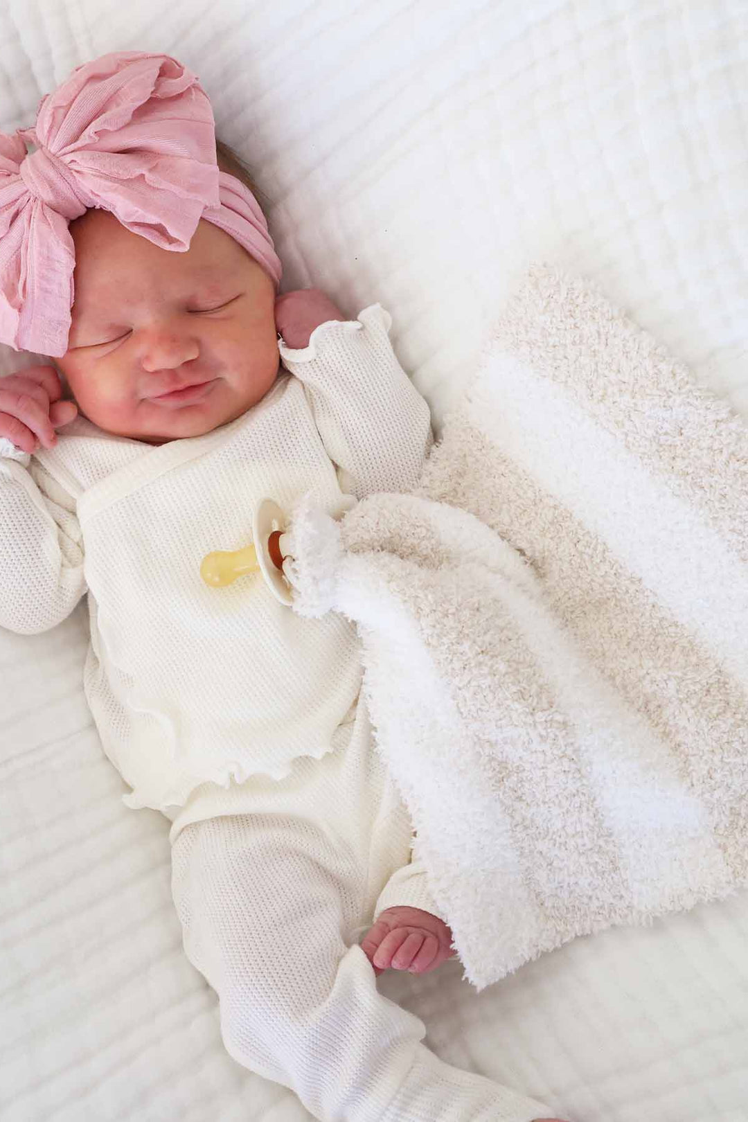 beige and white stripe cuddlelane luxe lovey for babies gender neutral 