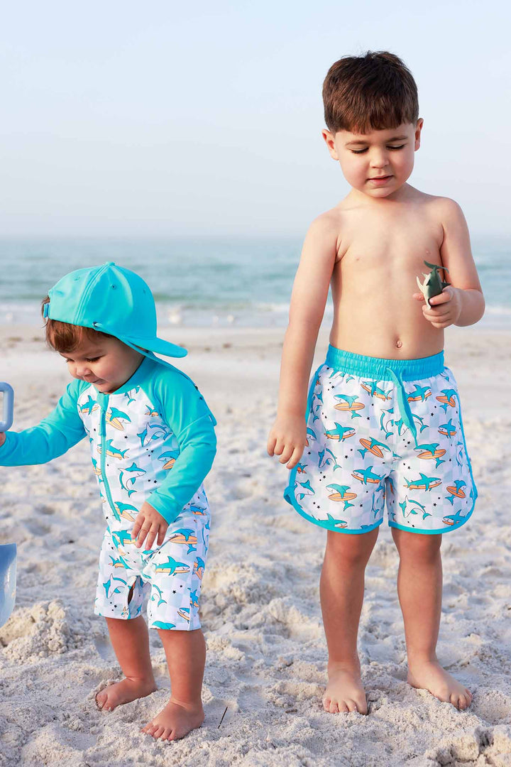 totally jawsome surfing shark swimsuits for brothers 