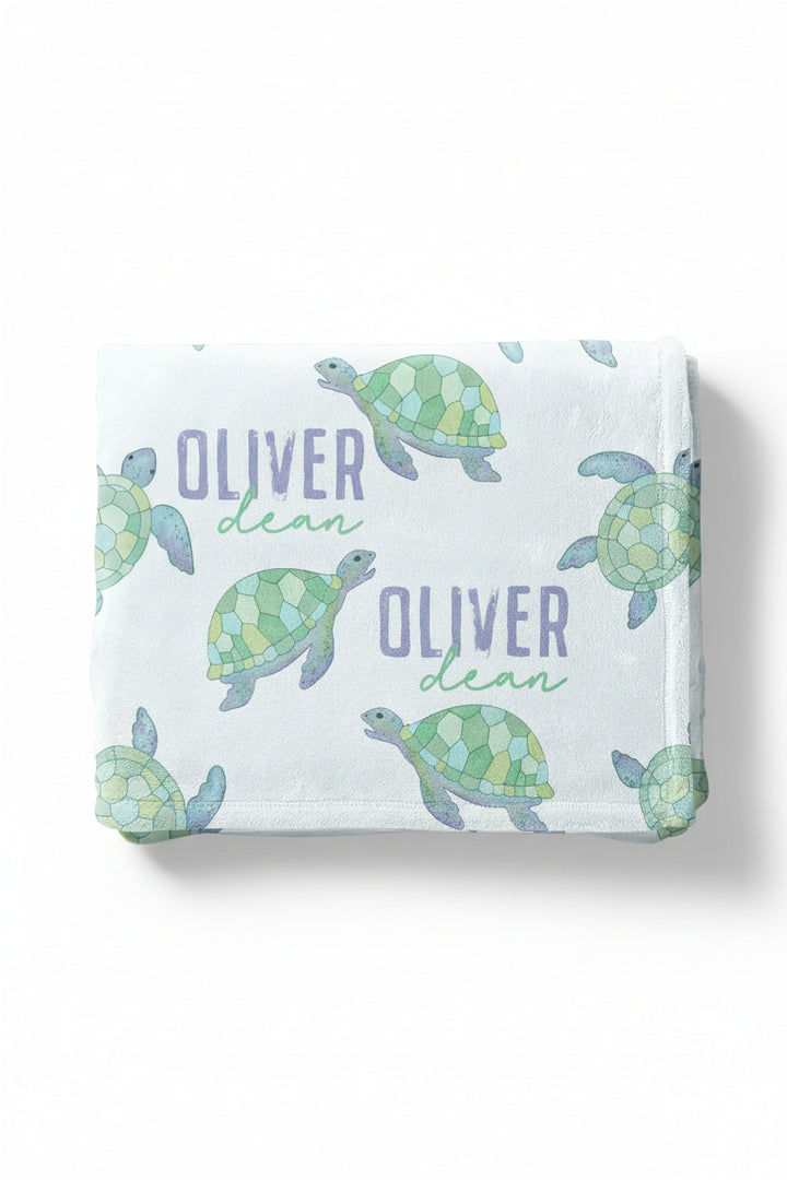 personalized kids blanket with turtles 