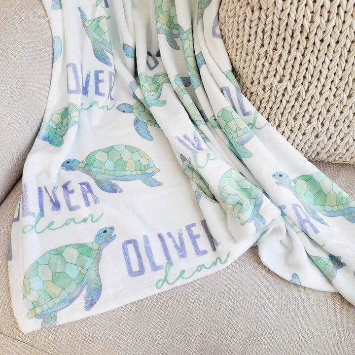personalized kids blanket with turtles 
