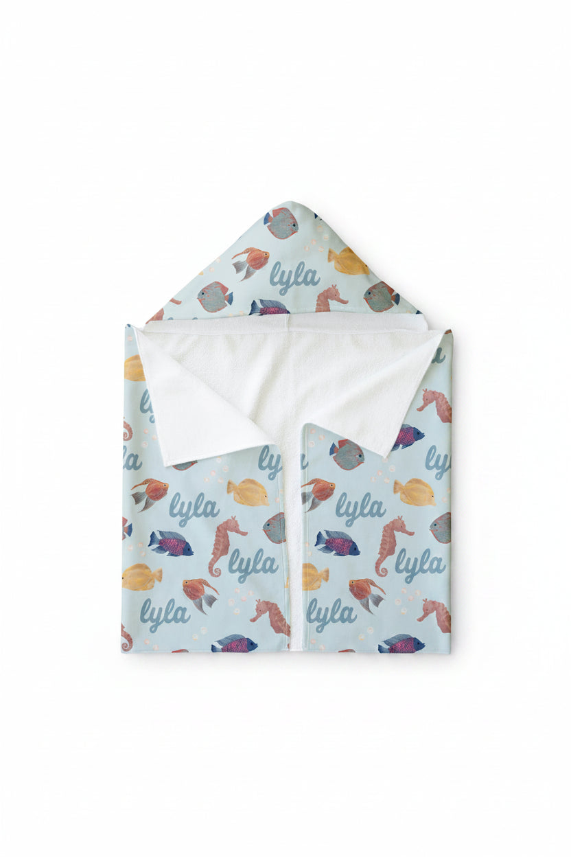 tropical fish folded personalized hooded towel 