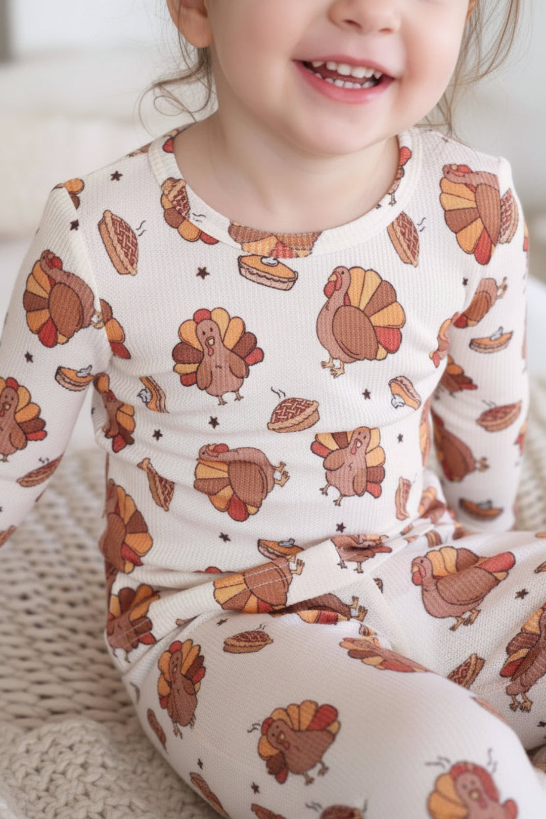 Caden Lane turkey treats thanksgiving bamboo waffle two piece pajama set for kids 