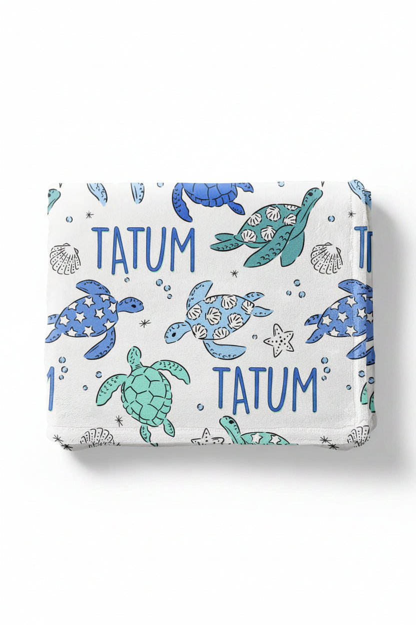 Sea Turtle Splash Personalized Kids Blanket