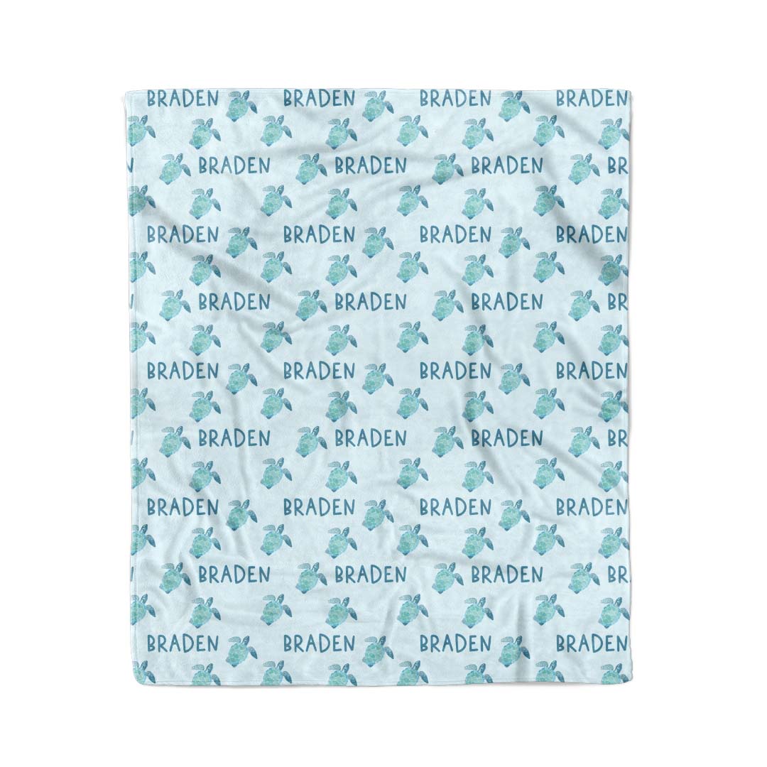 personalized kids blanket tropical turtles 