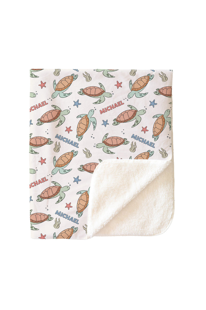 turtley rad personalized bamboo blanket with sherpa backing – warm custom baby gift