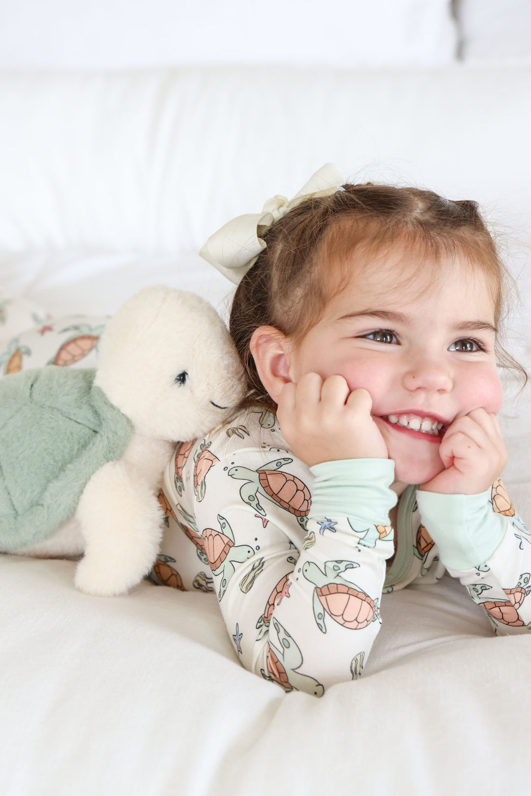 turtle print detail on bamboo – soft and breathable baby sleepwear fabric