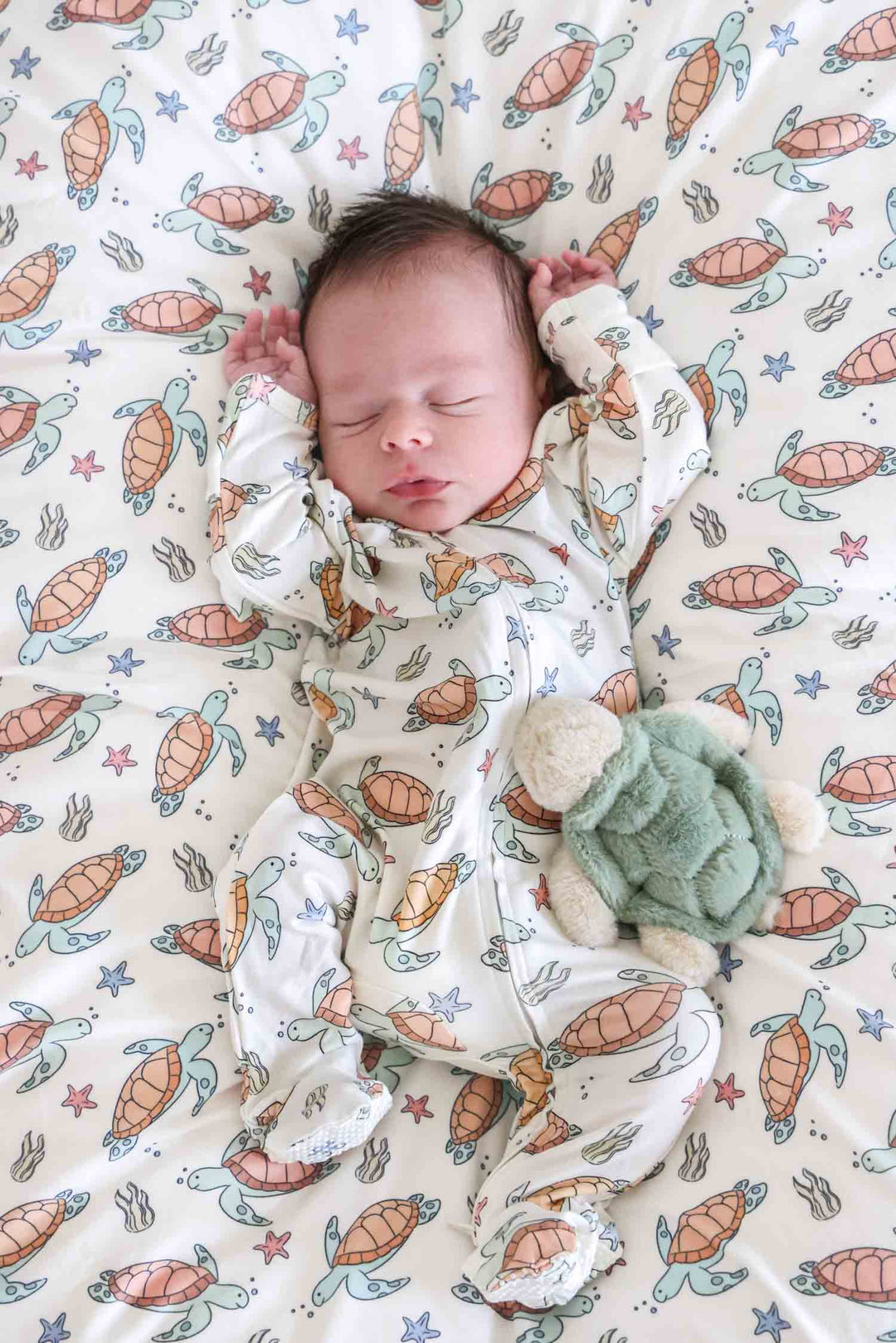 turtley rad zipper footie for newborns – bamboo one-piece sleeper with turtle print