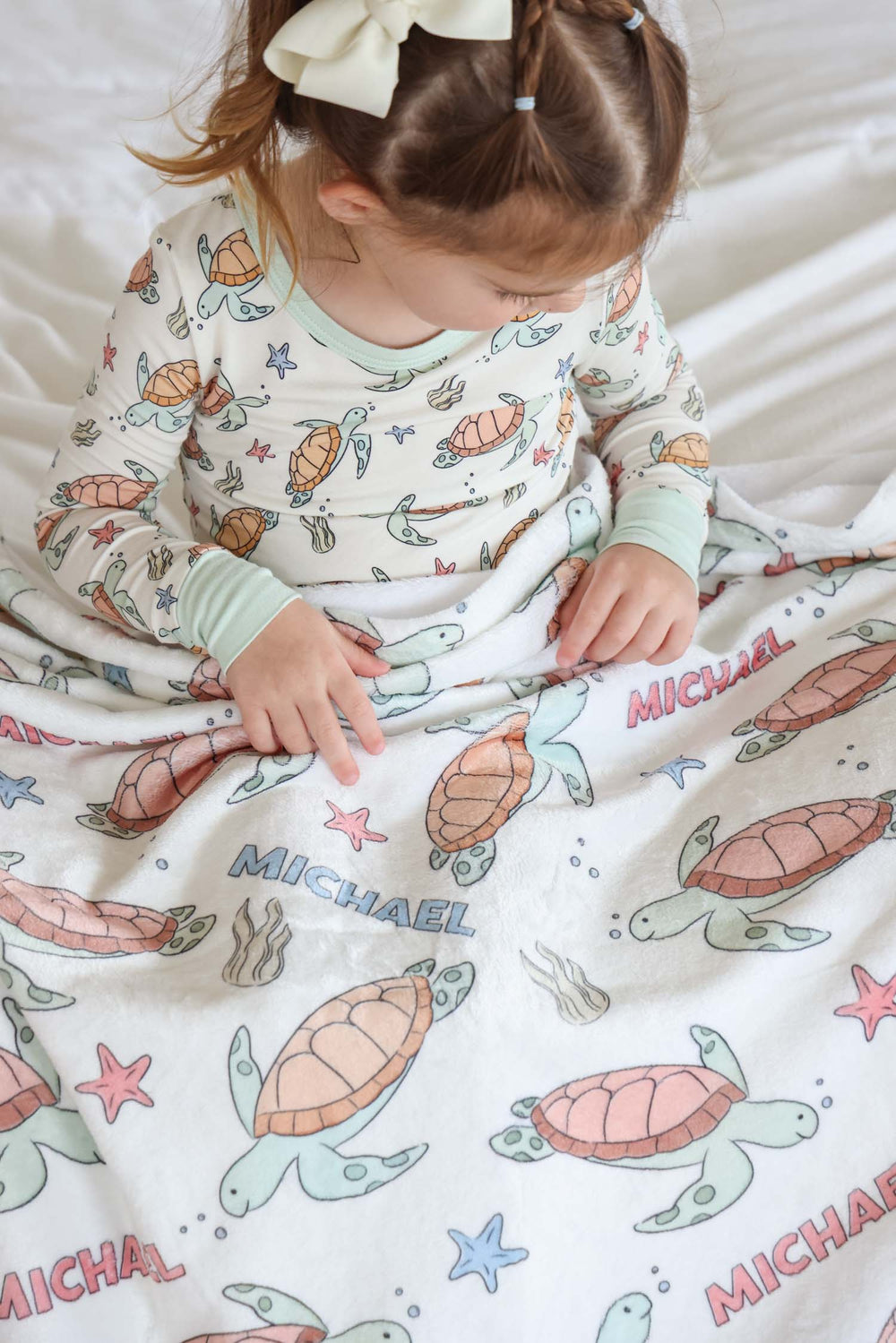 turtley rad personalized kids blanket folded – custom bamboo blanket with turtle print