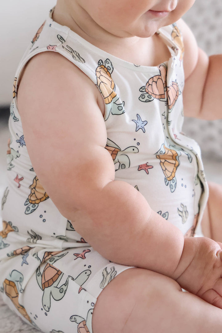 turtle print detail on bamboo – soft and breathable baby sleepwear fabric